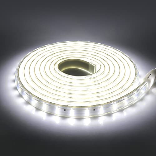 Wisada Doppelreihe LED Streifen 50m, 220V SMD 2835 120LEDs/m Superhell Flexibler Streifen, Biegbarer Schnitt Innen LED Lichtband Kaltes Weiß LED Band mit Schaltstecker für Schlafzimmer, Schrank