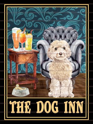 Shawprint The dog Inn cute Champagne Cockapoo retro metal tin sign METAL TIN WALL PLAQUE SIGN NOVELTY GIFT 21DI (10 x 8 (267mm x 200mm), Holes)