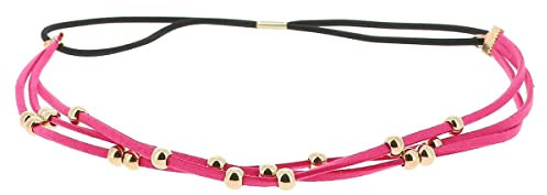 Fuchsia rosa Damen Haarband - Goldene Perlen Suede Hairband, Samtaspekt - Einheitsgrößer Dünnes Stirnband - Hochzeit Vintage Headband - Original Look Boho, Hippie