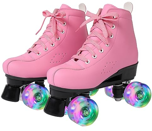 Rollschuhe für Kinder und Erwachsene, Klassische Rollschuhe für Frauen und Mädchen mit 8 Glänzend Retro Rollschuhe, ABEC-7 Kugellager komfortable PU Leder Roller-Skates, für innen und aussen