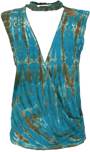 GURU SHOP Batik Hippie - Maglietta con collare, da donna, blu, sintetico, taglia: 40, turchese, 46