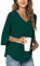 TAOHUADAO Womens Casual V-Neck Loose Tunic Top for Leggings 3/4 Sleeve Chiffon Blouse Shirt Tops Medium, Drak Green