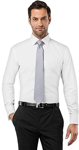 Vincenzo Boretti Herren Hemd Umschlagmanschette bügelfrei 100% Baumwolle Slim-fit Uni weiß 43-44
