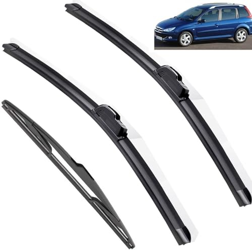Calidad OEM Juego de escobillas limpiaparabrisas delanteras y traseras for Peugeot 206 SW 206SW Wagon 2001 2002 2003 2004 2005 2006 2007, 3 uds. Ajuste perfecto para parabrisas.