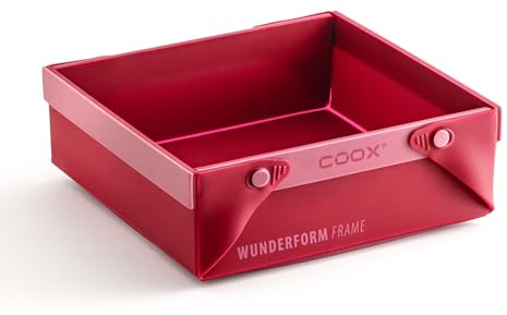 coox WUNDERFORM Frame SQ in Rot: Die erste faltbare Silikon Kastenform für grenzenlose Backkreationen - perfekt für Kuchen, Brot und Aufläufe