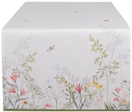 Clayre & Eef Tischläufer 50x140 cm Weiß Baumwolle Blumen