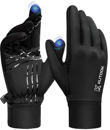 KUTOOK Winddichte Handschuhe Winter Herren Laufhandschuhe Warme Thermo Winterhandschuhe mit 2 Touchscreen Finger Wandern Joggen Laufen Bike Outdoor Sport Gloves Schwarz M