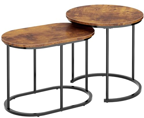 sogesfurniture Set de 2 Mesas de Centro, Mesa de Centro de Salón, Paneles de Madera, Marco de Metal Negro, Minimalista, Decoración de hogar Estilo Vintage, 60 x 35 x 44 cm, Color Marrón Vintage