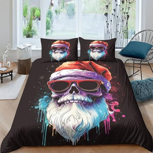 BUKISA Zombie Bedding Sets Comforter Cover Microfiber 3D Pattern Father Christmas Duvet Cover with Pillowcases Zipper Soft Skin-Friendly Quilt Cover 3 Pieces for Teens And Adults Double（200x200cm）