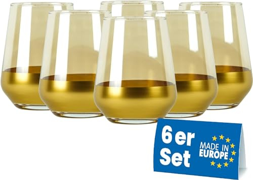 Gold Trinkgläser Set von 6, 320 ml Gold Gläser Set von 6, Wassergläser Cocktailgläser, Elegante Handgefertigte, Luxuriöses Goldenes Design