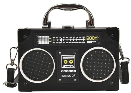 Feaolala Vintage Radio Geformte Tasche, Kassette Handtasche, Steampunk Schmuck PU Elegante Crossbody Handtasche für Frauen (Schwarz)