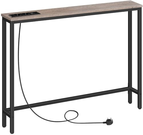 HOOBRO Slim Console Table with Charging Station, Narrow Behind Sofa Table with USB Ports and Power Outlets, 100 cm Long, Hallway Table for Entryway, Small Spaces, Greige EBG51KXG01