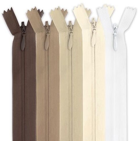 MARARDI [Pack 5 Cerniere Invisibili [Nude] Nylon [60 cm] Chiusure Lampo per Cucito e Artigianato per Stoffa Vestiti Borse per Cucire a Macchina Tessuto di Cotone con Chiusura in Metallo