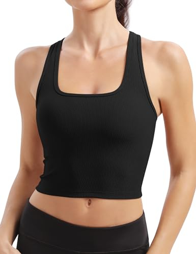 BAYDI Sport BH Damen Gerippt Bustier Ohne Bügel Atmungsaktiv Sport Crop Top Damen mit Abnehmbaren Cups Fitness Lauf Joggen Yoga Bra