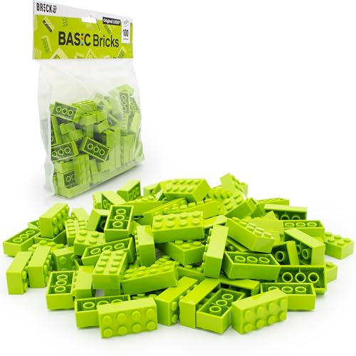 Lego 2x4 Steine Classic, 100 Stück - Einzelne Bausteine in der Großpackung, für Lego Platte und Box, Einsteigerset | Basic Bricks (3001) (Lime)