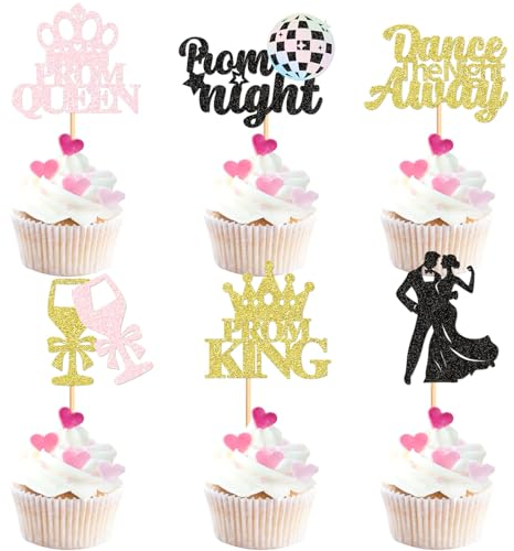 Keaziu 30 Pack Prom 2024 Graduation Cupcake Toppers Prom King Queen Dance the Night Away 2024 Dance Cupcake Picks Prom 2024 Decorations Party Prom Decorations Supplies Pink