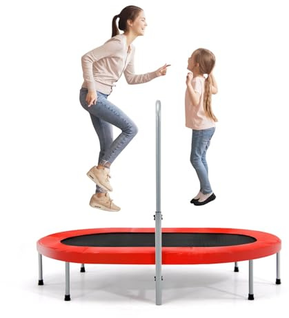 LIFEZEAL Trampolin für 2 Personen, Faltbares Doppeltrampolin mit Armlehnen, Ovales Sporttrampolin mit verstellbarem Griff, Fit Indoor Fitness Trampolin für Kinder und Erwachsene