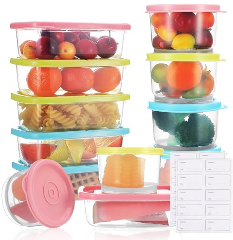 GSrenyu 12pcs Mini Food Containers with Lids Airtight,160ml/200ml Plastic Snack Pots,Reusable Boxes Snack Jars for Lunch Snacks,Yogurt and Salad