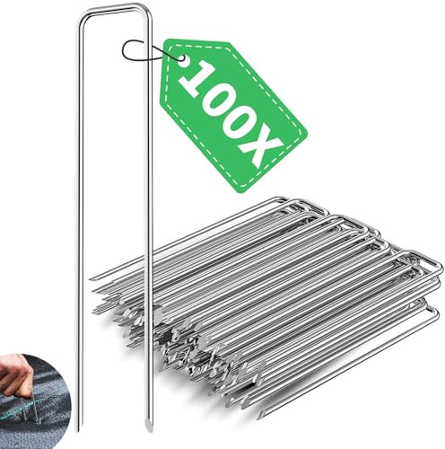 Forever Speed 100 Grapas para Jardín de Acero Galvanizado, 150 mm de Largo 30 mm de Ancho Ø 3 mm Grapas de Sujeción Clavijas de Césped Artificial para Césped Artificial, Malla Antihierbas, Zäune
