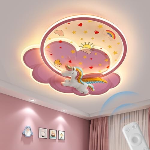 XIN'S Moderne LED Kinderzimmer Deckenlampe Rosa Cartoon Einhorn Wolkenform Deckenlampe Stufenlos Dimmbar Mit Fernbedienung Geeignet Für Schlafzimmer Kinderzimmer Babyzimmer Jungen Mädchenzimmer