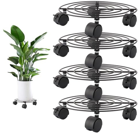 LDXDRU 4 rotoli per piante rotondi, 27 x 5 cm, per esterni, resistenti alle intemperie, con rotelle, per esterni, 360°, per vasi di fiori, portata 40 kg