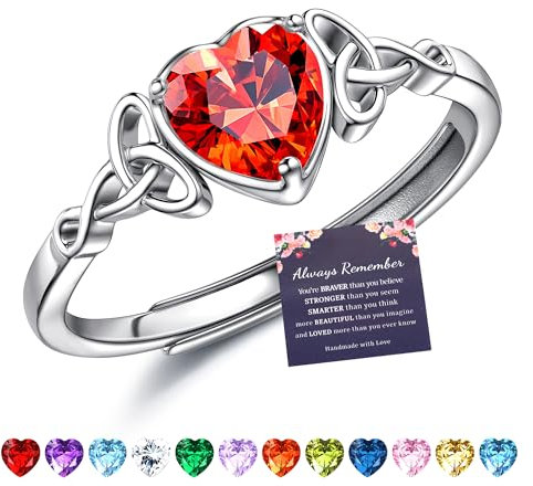 JeweBella Ring Silber 925 Damen Verstellbarer Herz Geburtsstein Keltischer Knoten Ringe Frauen Verlobungsring Eheringe Fingerring Trauringe Engagement Promise Ring Damen Ring Schmuck mit Geschenkbox