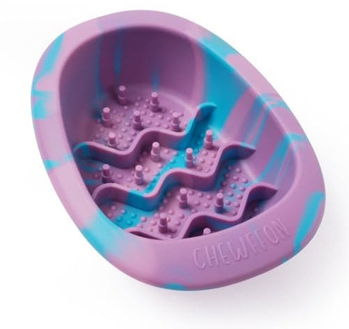 CHEWFFON Slow Feeder Lick Mat, Silicone Dog Feeding Bowls with Suction Cups, Healthy Licky Mat for Dog and Cat, Anti-Gulp, Anti-Overeating, Non-Slip Design, Dishwasher Microwave Safe, Blueberry