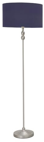 ValueLights | Brushed Chrome Metal Candlestick Floor Lamp with Navy Blue Fabric Drum Shade Living Room Light | Floor Lamps, Home Décor & Improvement Essential