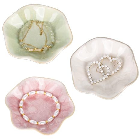 YYTECH 3 Stück Keramik Schmuckschale, Schlüsselablage Schale, Blumenform Schmuckteller, Deko Schmuck Schale,Schmuckteller Schmucktablett Schlüsselablage für Wohnkultur Schmuckaufbewahrung