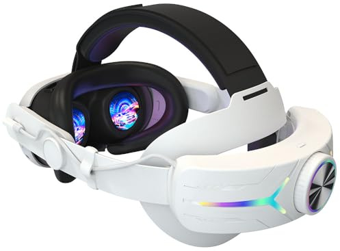 Generic RGB Adjustable VR Lightweight Replacement Strap 8000mAh Rechargeable Alternative Head Strap Comfort Reduce Face Pressure for M-eta Quest 3 Headset