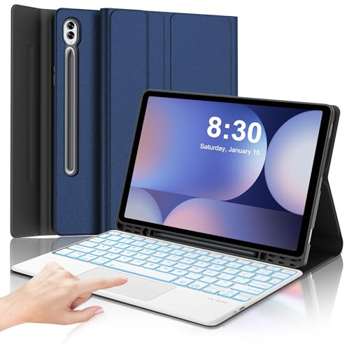 Keyboard Case for Samsung Galaxy Tab S10 Plus/S9FE Plus 12.4, Multi-Touch Trackpad, 7 Color Backlit, Detachable Wireless Bluetooth Keyboard, S Pen Holder, Smart Folio Cover for Galaxy Tab S10+/S9FE+