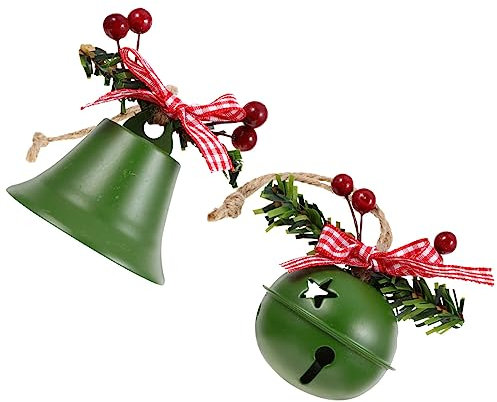 CIMAXIC 2 Stück Weihnachtsglocken weihnachtsdeko büro Dekoration weinachtsbaumsmuck türdeko Weihnachten Gold Schleife Tür hängende Verzierung hängende Dekoration für zu Hause Eisen Green