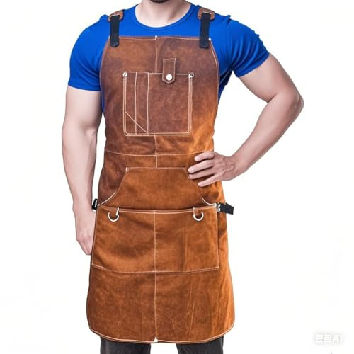 YorHele Heavy Duty Woodworking Apron for Men, Welding Apron with 6 Tool Pockets, Heat-Resistant Workshop Apron for Gardening, Carpenters, Blacksmiths, Grilling