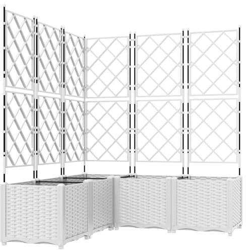 vidaXL Verstellbarer weißer Kunststoff-Pflanzer mit erweiterbarem Spalier für den Außenbereich | Ideal für Gartenbalkone und Terrassen, Moderne Kletterpflanzenstütze, Deko-Behälter