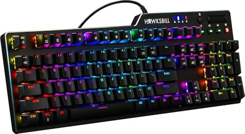 Hawksbill Scorpion V1 Kabelgebundene mechanische Gaming-Tastatur – USB-A W/USB-C-Anschlussadapter – taktil & klickend – brillante RGB-Beleuchtung, anpassbare Tasten & Multimedia-Funktion, 104 Tasten