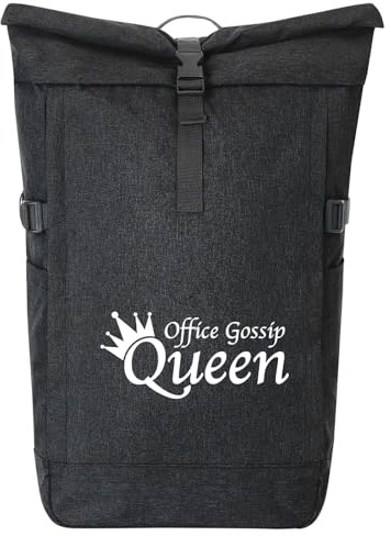 Huuraa Kurierrucksack Office Gossip Queen Krone 30-44 Liter Black Melange Fairtrade Rolltop Rucksack Geschenkidee