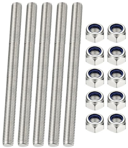 PATIKIL 5 Pcs Fully Threaded Rod, M4 x 150mm 304 Stainless Steel Right Hand Long Thread Bar Studs with Nuts for Pipes Clamps Hangers U-Bolts