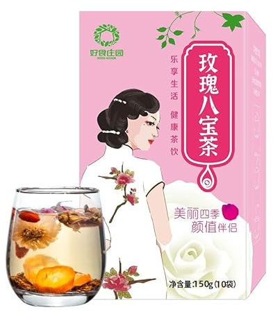 150g 10 Beutel Grüner Bio-Babao-Tee Praktisch Und Einfach Zuzubereiten Mit Longan Rose Jujube Kräutertee Qi Und Blutpflegetee Fruchtiges Getränk Nährende Grüne Kost