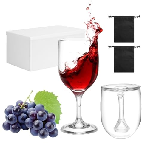 VINATO 2 Pcs Bicchieri da Vino Portare, 200 ml Pieghevoli Bicchieri Plastica da Vino Campeggio, con Scatola di Conservazione e 2 Sacchetti Impermeabili, Calici Plastica per Viaggi all'Aperto Picnic