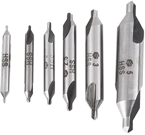 CHICIRIS 6-teiliges Mittelbohrers Atz, M2-Hochgeschwindigkeitsstahl-60-Grad-Winkel-Mitte-Bohrer-Kit Gegen Senker-Werkzeuge für die Metall Bearbeitung von Drehmaschinen Größe 1,0, 1,5, 2,