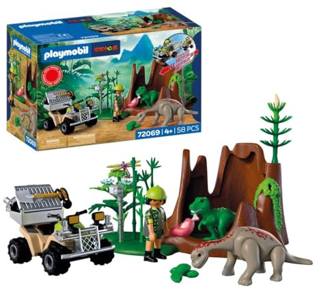 PLAYMOBIL Dinos Dinoversteck | Dino-Forscher mit Quad, T-Rex-Baby & Brachiosaurus-Baby | Kinder Spielzeug ab 4 Jahren | 72069