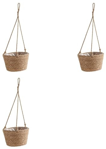 Awwertse 3X Jardinière Suspendue en Macramé, Panier de Rangement pour Plantes, Corde de Jute Tissée, Support de Pot de Fleur Intérieur et Extérieur, Couleur Primaire M
