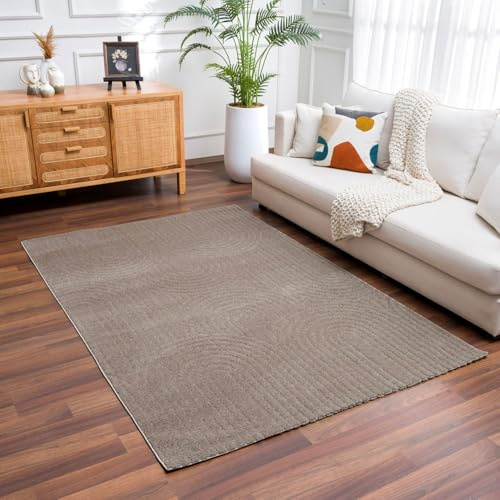 VIMODA Kurzflor Teppich Wohnzimmer – Moderner Design Teppich mit Struktur, weich, pflegeleicht, in Creme, Beige & Taupe,Maße:80x150 cm;Farbe:141T