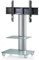 VCM TV-Standfuß LED Halterung Ständer Fernseh Standfuss Alu Glas Universal Silber VESA Mobil Rollen Tosal Zwischenboden