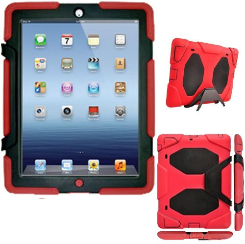 TECHGEAR G-Shock Étui pour iPad 4 3 2 Housse Coque Rigide, Très Haute Protection Anti-Choc avec Support Amovible Compatible pour iPad 2/3 / 4 (Rouge)