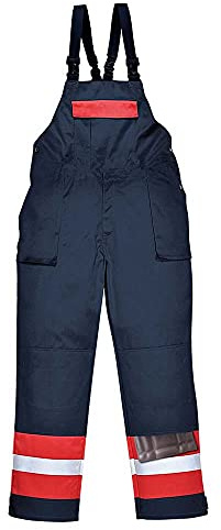 Portwest FR57 Bizflame Work Two Tone FR Bib and Brace Reflective | Navy, Small, EN 61482-1-2 Class 1, EN ISO 11612, Straight Fit, Rule Pocket, Elasticated Shoulder Straps, Back Pocket, Welding