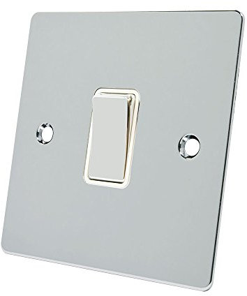 Alliance Electrical FPC1GSWIWC Polished Chrome Flat White Insert Metal Rocker Switch-10 Amp Single 1 Gang 2 Way Light Switch, 240 V