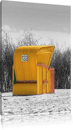 Pixxprint gemütlicher Strandkorb B&W, Größe: 60x40cm, Leinwandbild, fertig gespannt, Wandbild, Dekoration, Kunstdruck, kein Poster