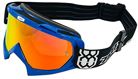 TWO-X Cross-Brille - Motocross-Brille mit verspiegeltem Iridium Glas - Kratzfeste Motorrad-Brille - Enduro & Downhill - Modell Race -Blau
