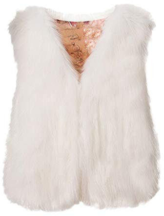 Gilet Apmle Faux Fur sans Manche Manteau Fausse Fourrure à La Mode Couleur Unie Vintage Vestes Coat (L(EU38), Blanc)